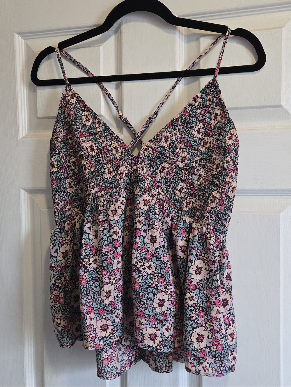 American Eagle Floral Smocked Cami Babydoll Top